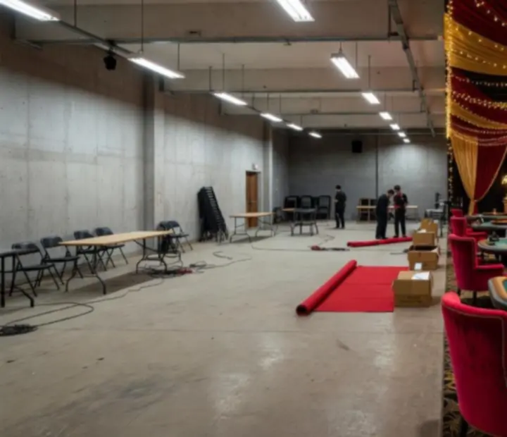 Porównanie przed i po aranżacji sali eventowej przez JELENA KITAIGORODSKA