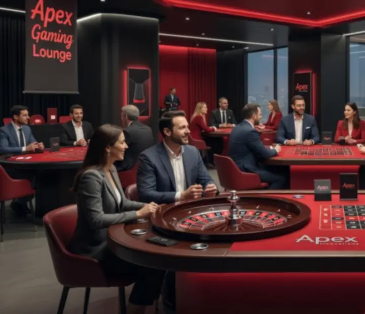 Mobilna strefa gier z profesjonalnymi stołami do pokera, ruletki i blackjacka na evencie firmowym