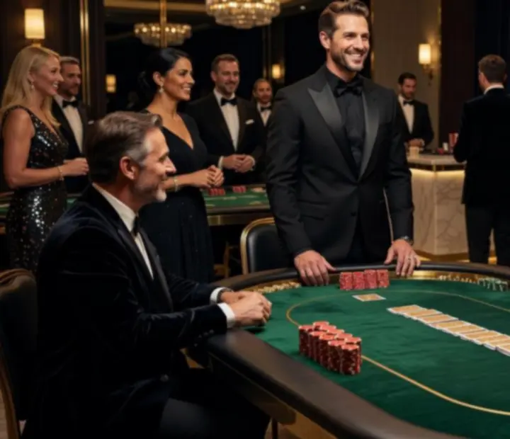 Mobilna strefa pokerowa JELENA KITAIGORODSKA z eleganckim stołem i graczami