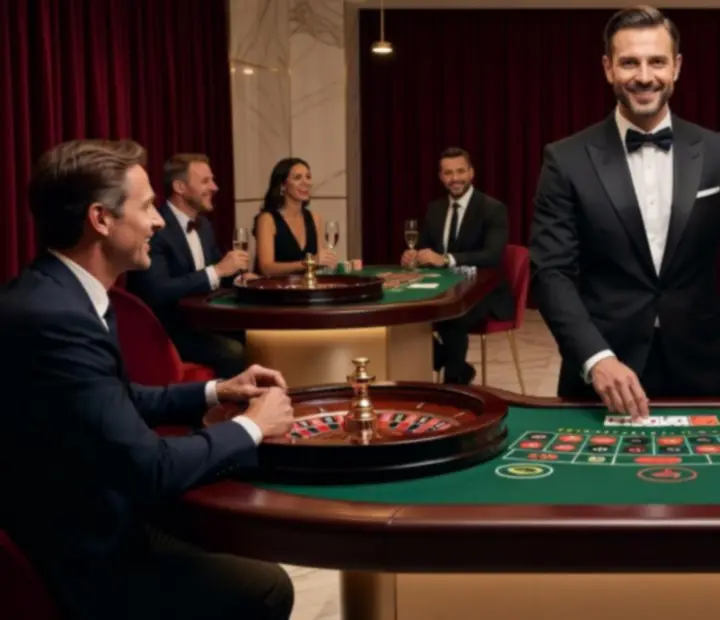 Profesjonalne stanowisko ruletki i blackjacka przygotowane na ekskluzywny event.